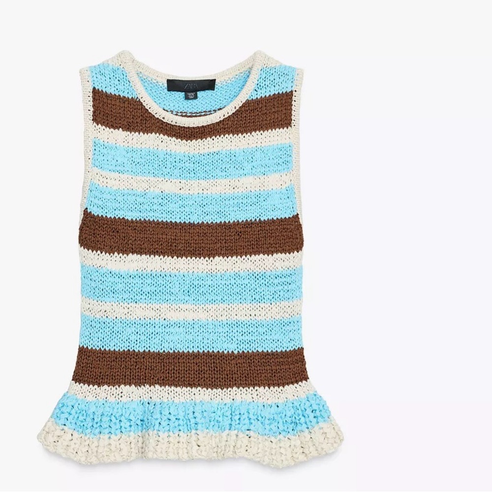Zara Blue and Brown Striped Knit Top